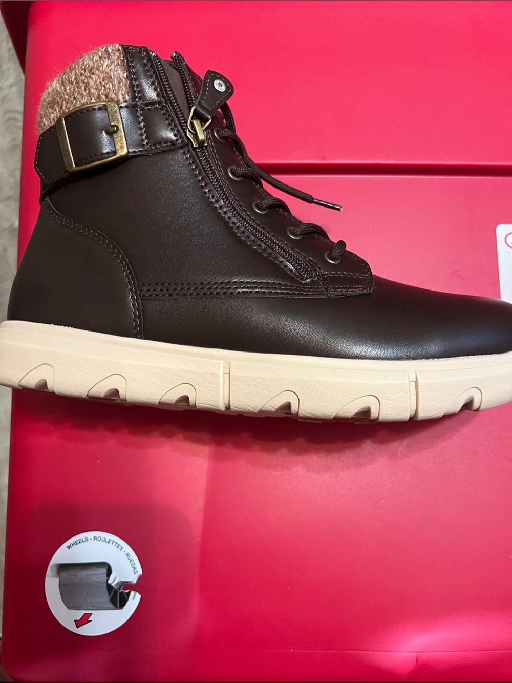 Women Dark Brown Lace-Up Ankle Boot with Cream Sole
